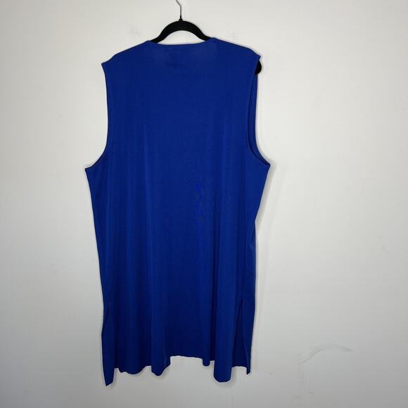 Misook Vest Womens 1X Blue Longline Open Front Duster Knit Pockets Sleeveless - Picture 10 of 10